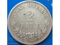 2 лири 1863 Т - Турин Италия "ЦИФРА" DIGIT BN-Бирминхам Ag