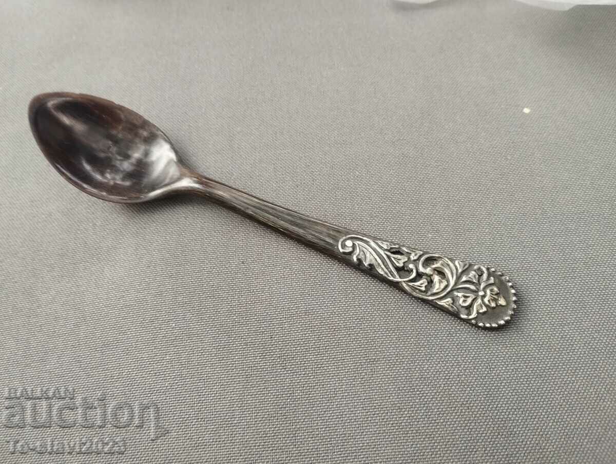 Secolul al XIX-lea Copii vechi, lingură pentru copii - corn și argint