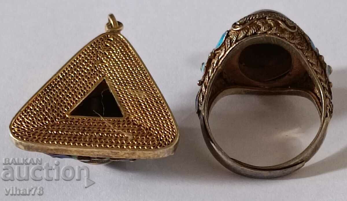 Very beautiful silver ring and pendant set - 7 Very beautiful silver ring and pendant set - 7