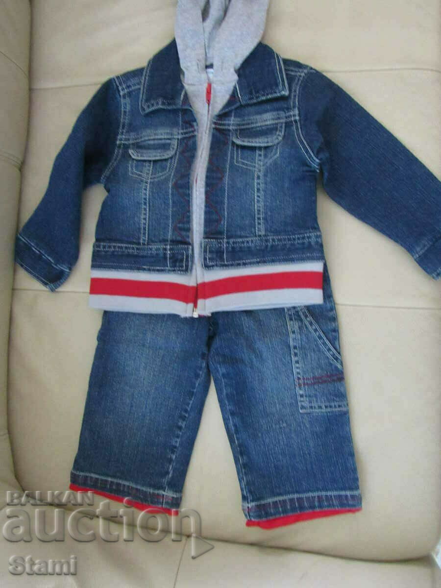 Denim set of three parts - jacket, jeans and blouse for 1 year.