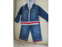 Denim set of three parts - jacket, jeans and blouse for 1 year.