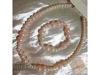 Set de bijuterii din perle roz colier si bratara