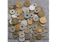 53 old French coins of the 20th, 30th and 40th years of the 20th century.