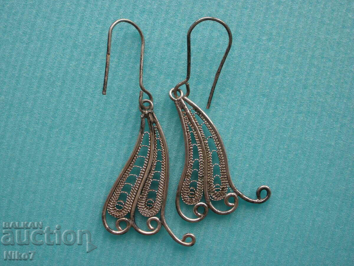 Antique, filigree, silver earrings. Hand made.