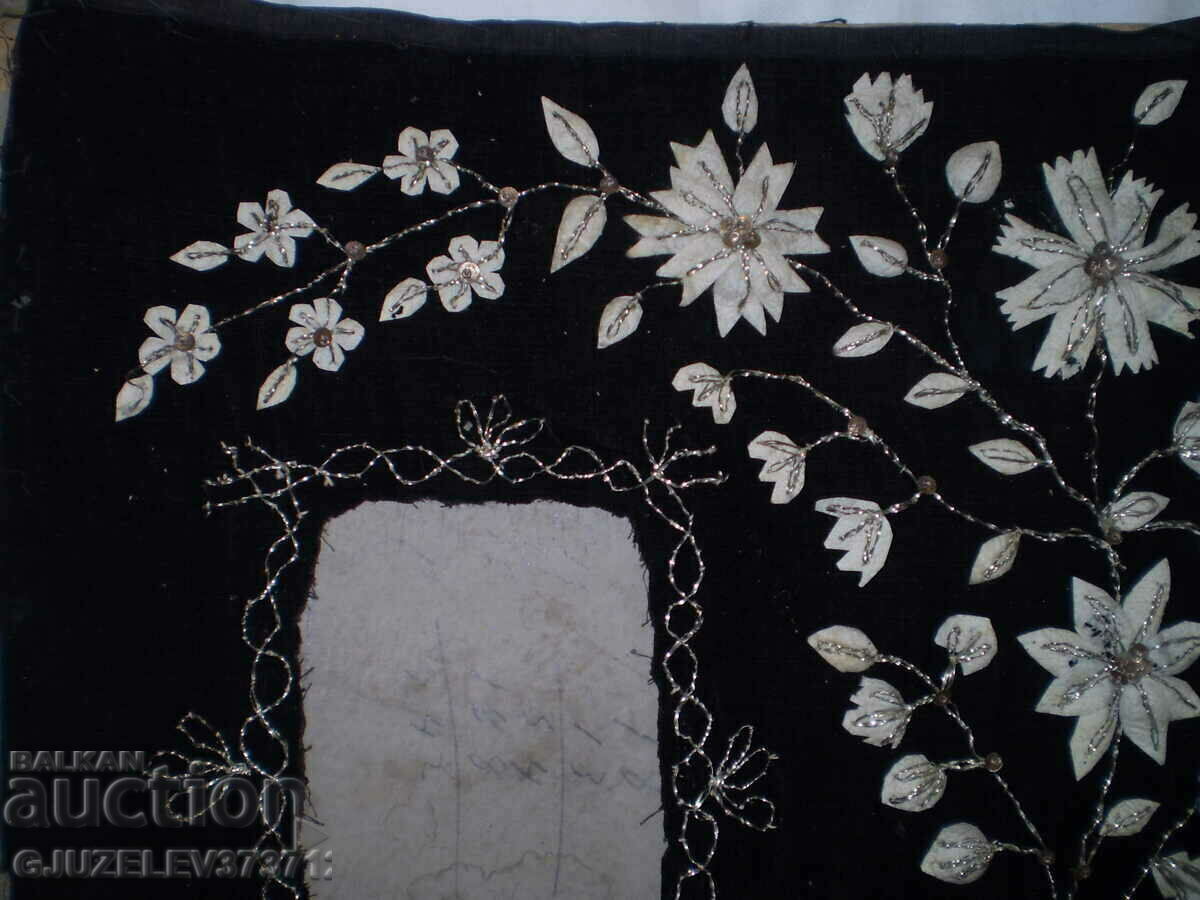 19th century hand embroidered picture frame on black with price 190.00 BGN | € 97.15