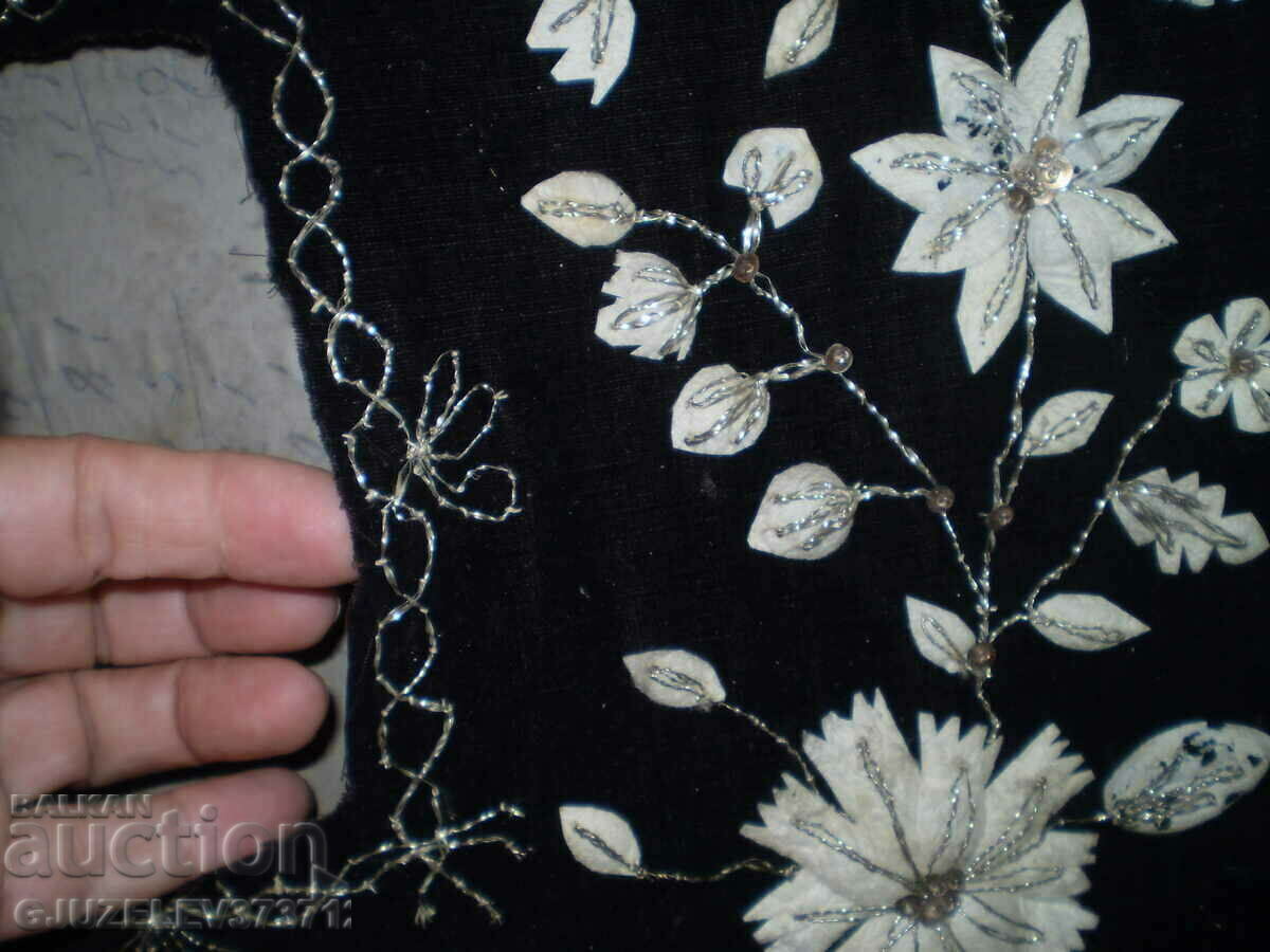 19th century hand embroidered picture frame on black - 5