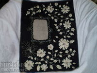 19th century hand embroidered picture frame on black