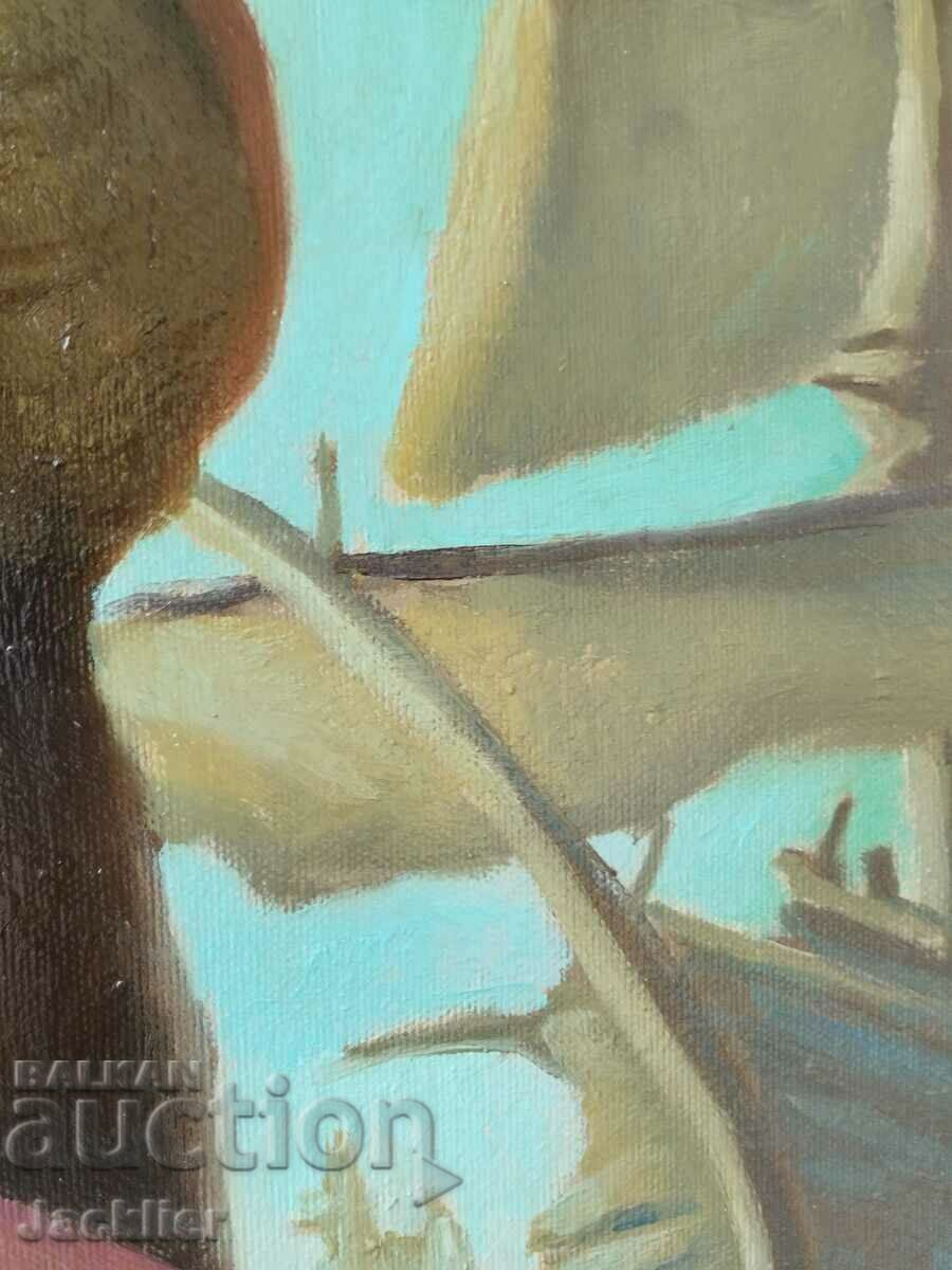 "The Admiral's Wife", painting, Plamen Ovcharov, 56.8x62.4 with price 450.00 BGN | € 230.08