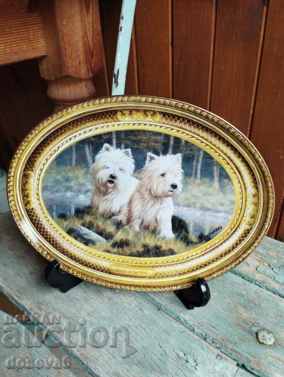 Terriers Unmarked Collectible Porcelain Plate 22/16