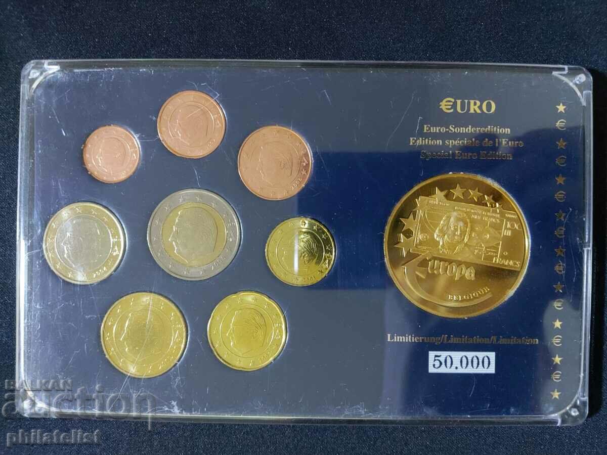 Βέλγιο 2001-2007 - Σετ ευρώ από 1 σεντ έως 2 ευρώ + μετάλλιο 2003