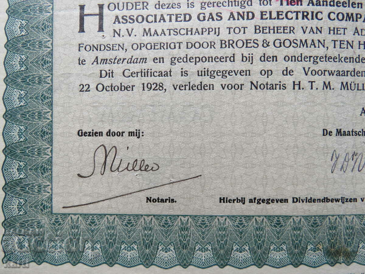Delivery of STOCK - USA - Associated Gas and Electric Company - 1928 Delivery of STOCK - USA - Associated Gas and Electric Company - 1928