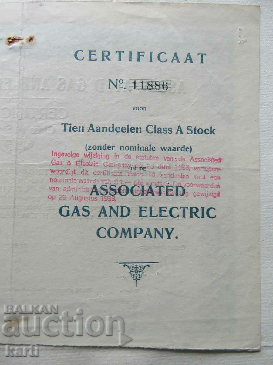 ACȚIUNE - SUA - Associated Gas and Electric Company - 1928 + - 6