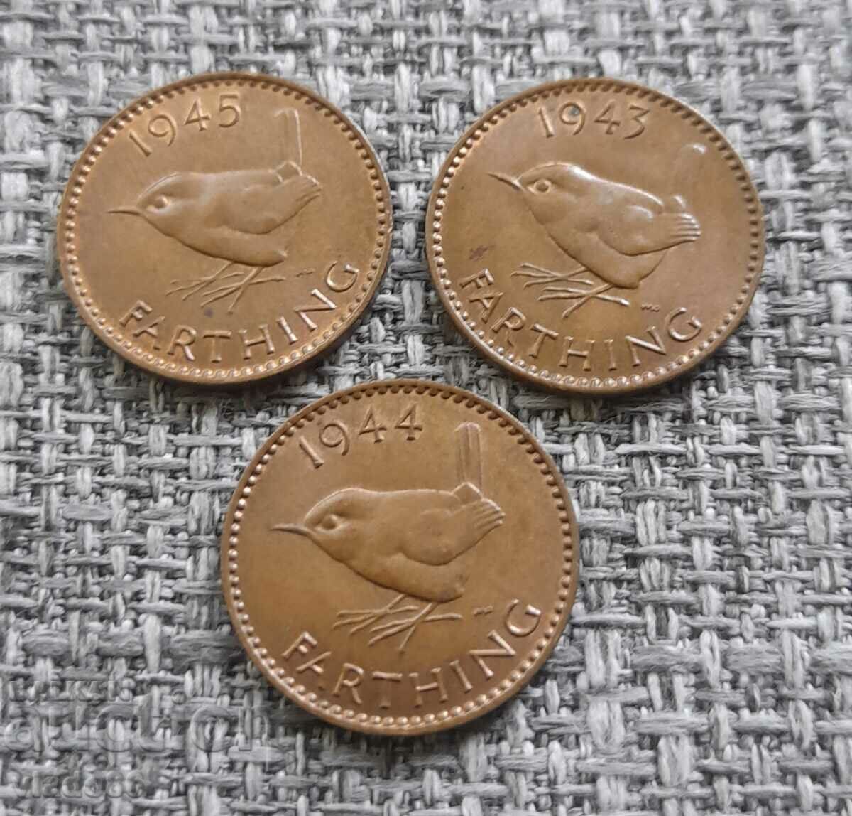 1 farthing 1943, 1944 and 1945
