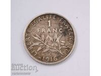 1 franc, 1916 - Franța Argint 0,835, 5g, ø 23mm