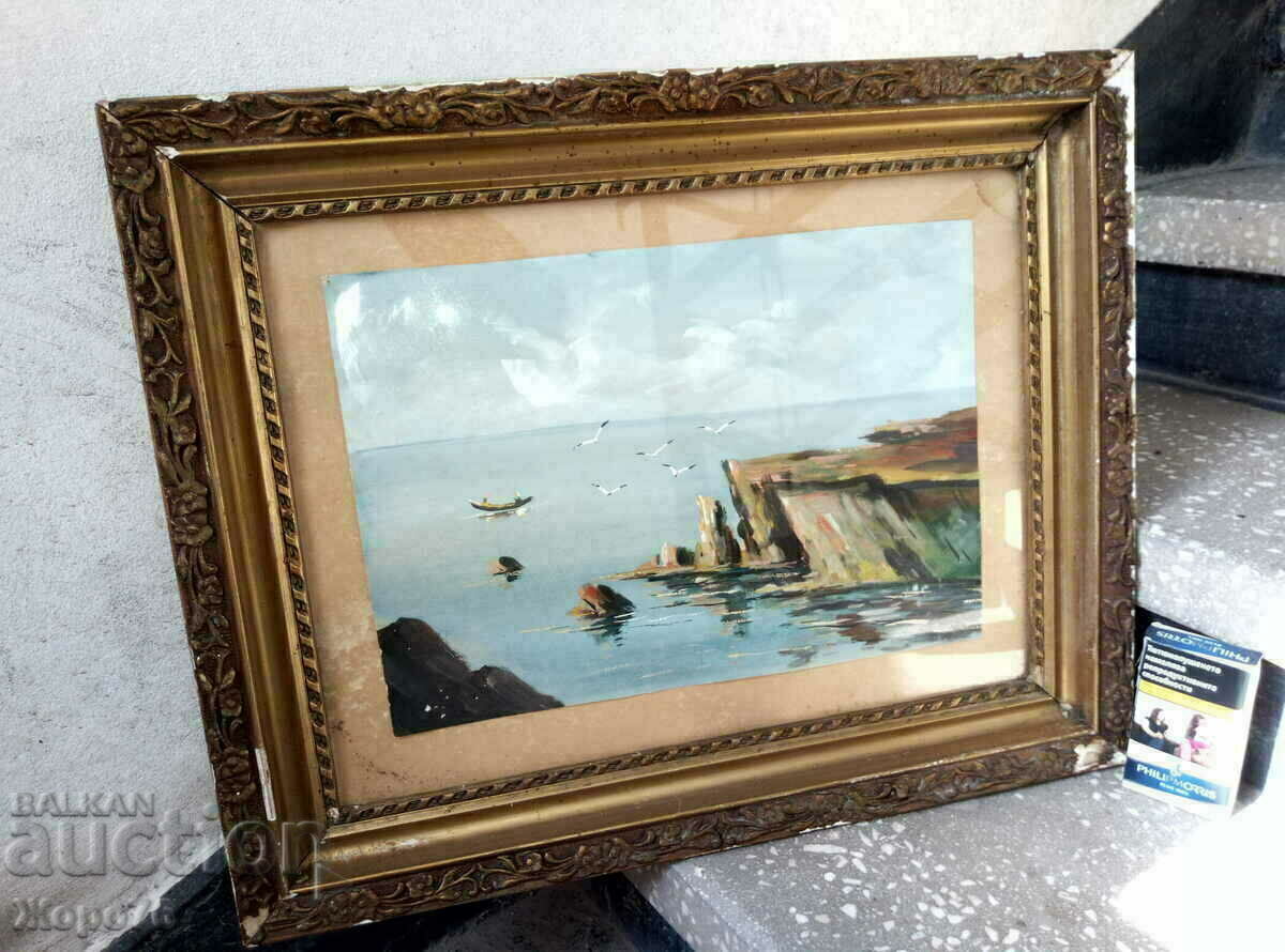 Delivery of Old OIL PAINTING Sea and Mountain Landscape TEMPERA 1970s Delivery of Old OIL PAINTING Sea and Mountain Landscape TEMPERA 1970s