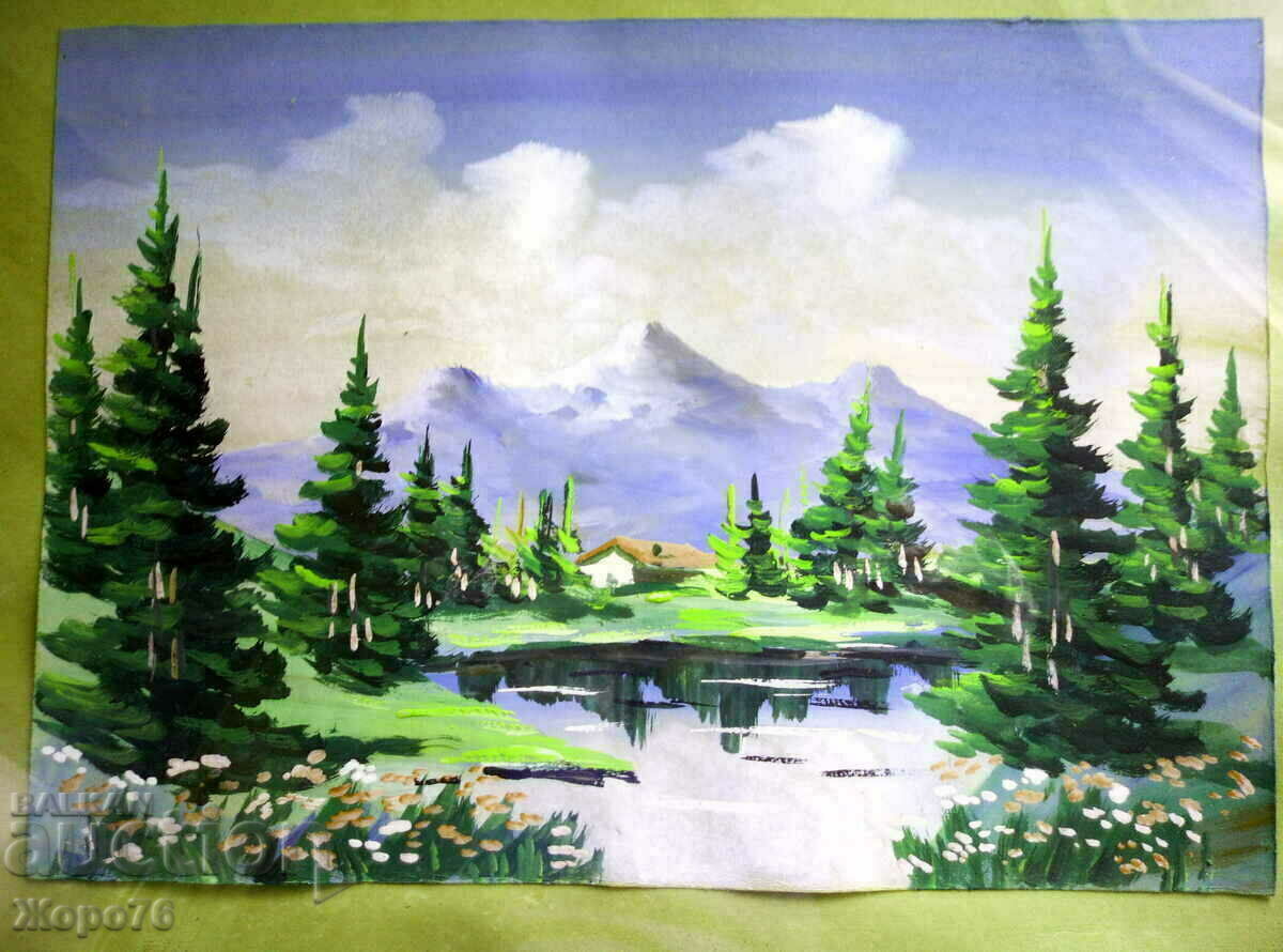 Old OIL PAINTING Sea and Mountain Landscape TEMPERA 1970s - 5 Old OIL PAINTING Sea and Mountain Landscape TEMPERA 1970s - 5