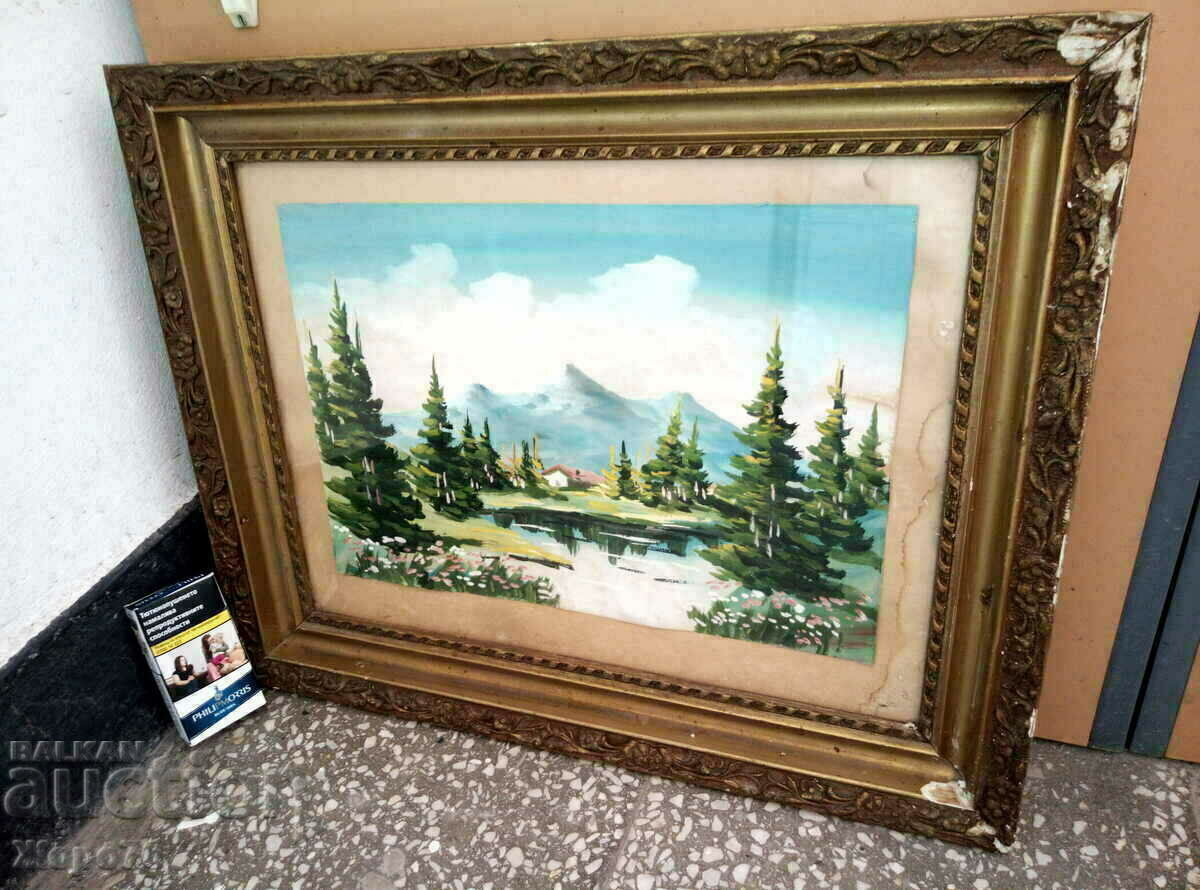 Old OIL PAINTING Sea and Mountain Landscape TEMPERA 1970s - 6 Old OIL PAINTING Sea and Mountain Landscape TEMPERA 1970s - 6
