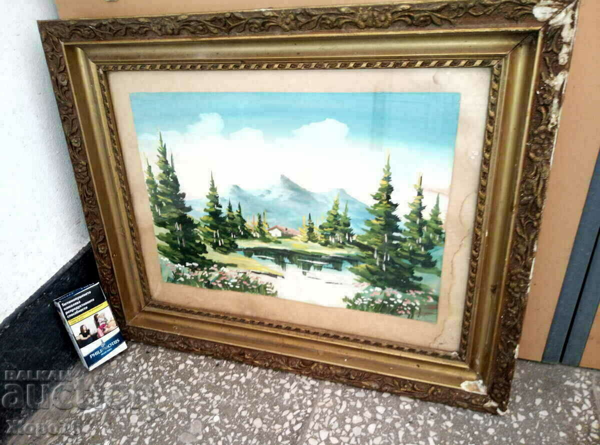 Old OIL PAINTING Sea and Mountain Landscape TEMPERA 1970s - 7 Old OIL PAINTING Sea and Mountain Landscape TEMPERA 1970s - 7