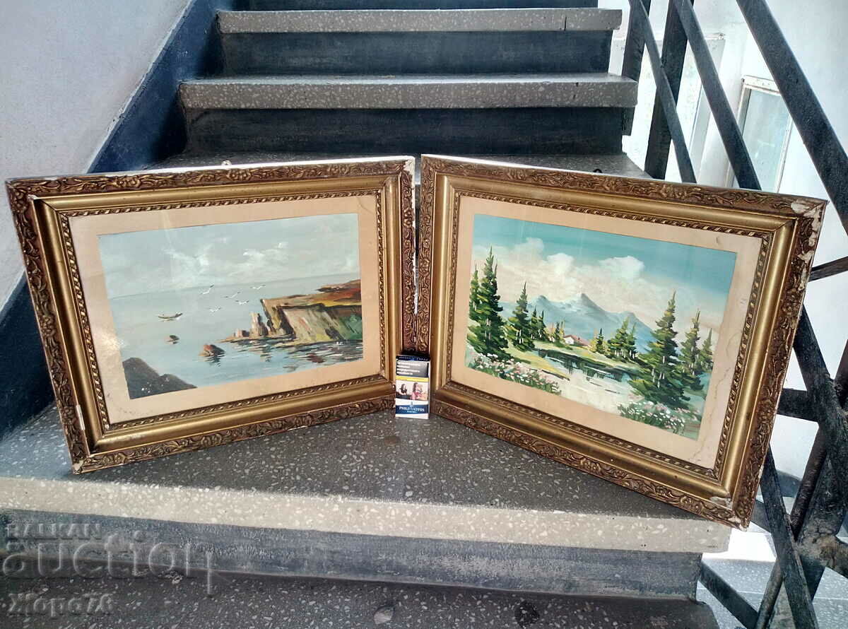 2 Old BG PININGS Sea and Mountain Landscape Tempera 70's Year