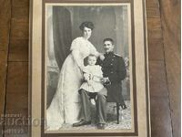 Стара снимка картон Г.Кацаров офицер със семейството сабя