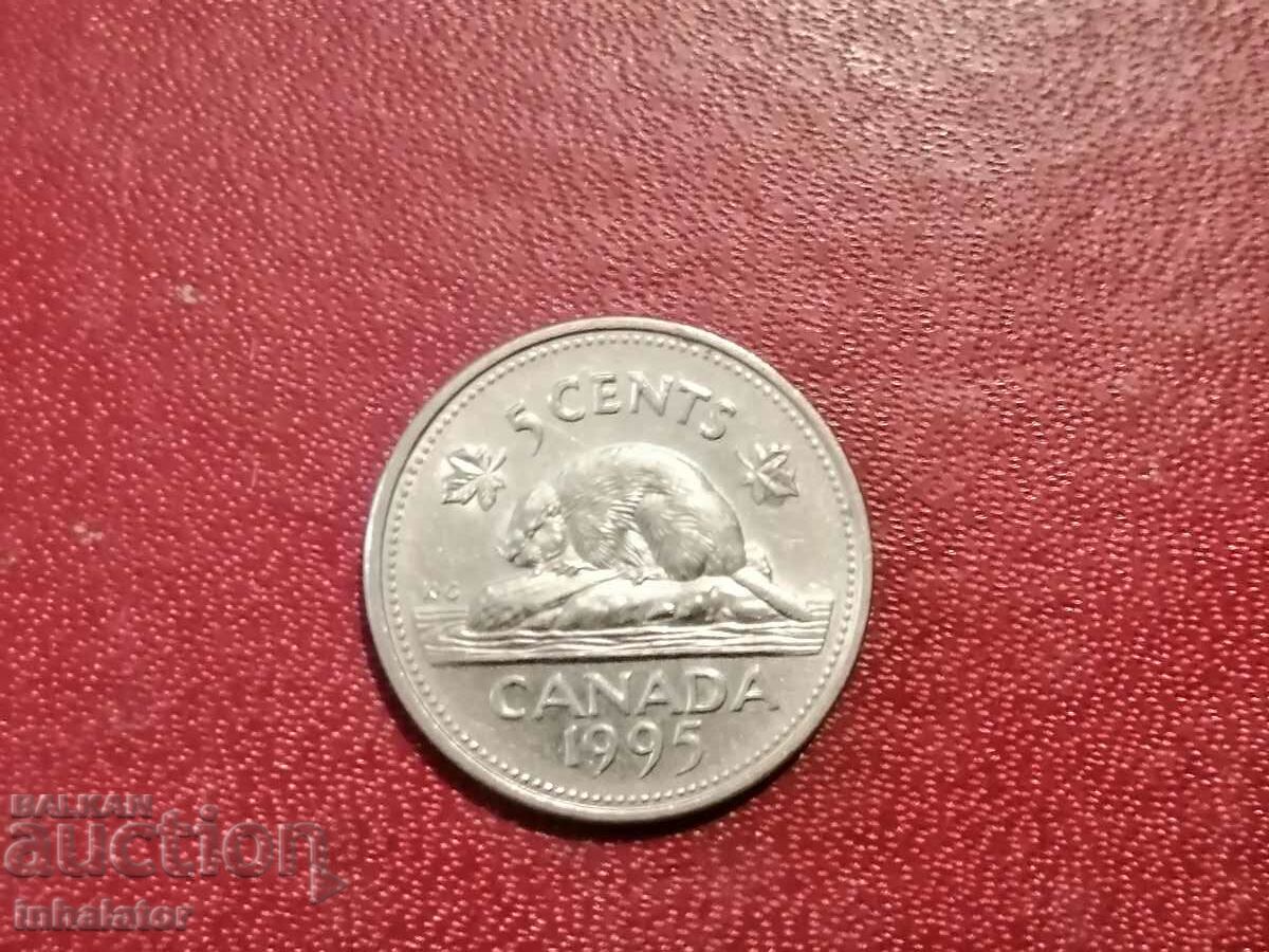 1995 год 5 цента Канада Бобър