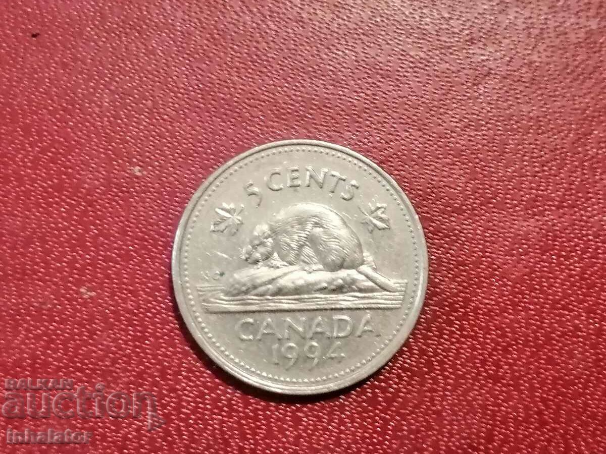 1994 год 5 цента Канада Бобър