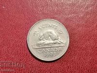 1993 год 5 цента Канада Бобър