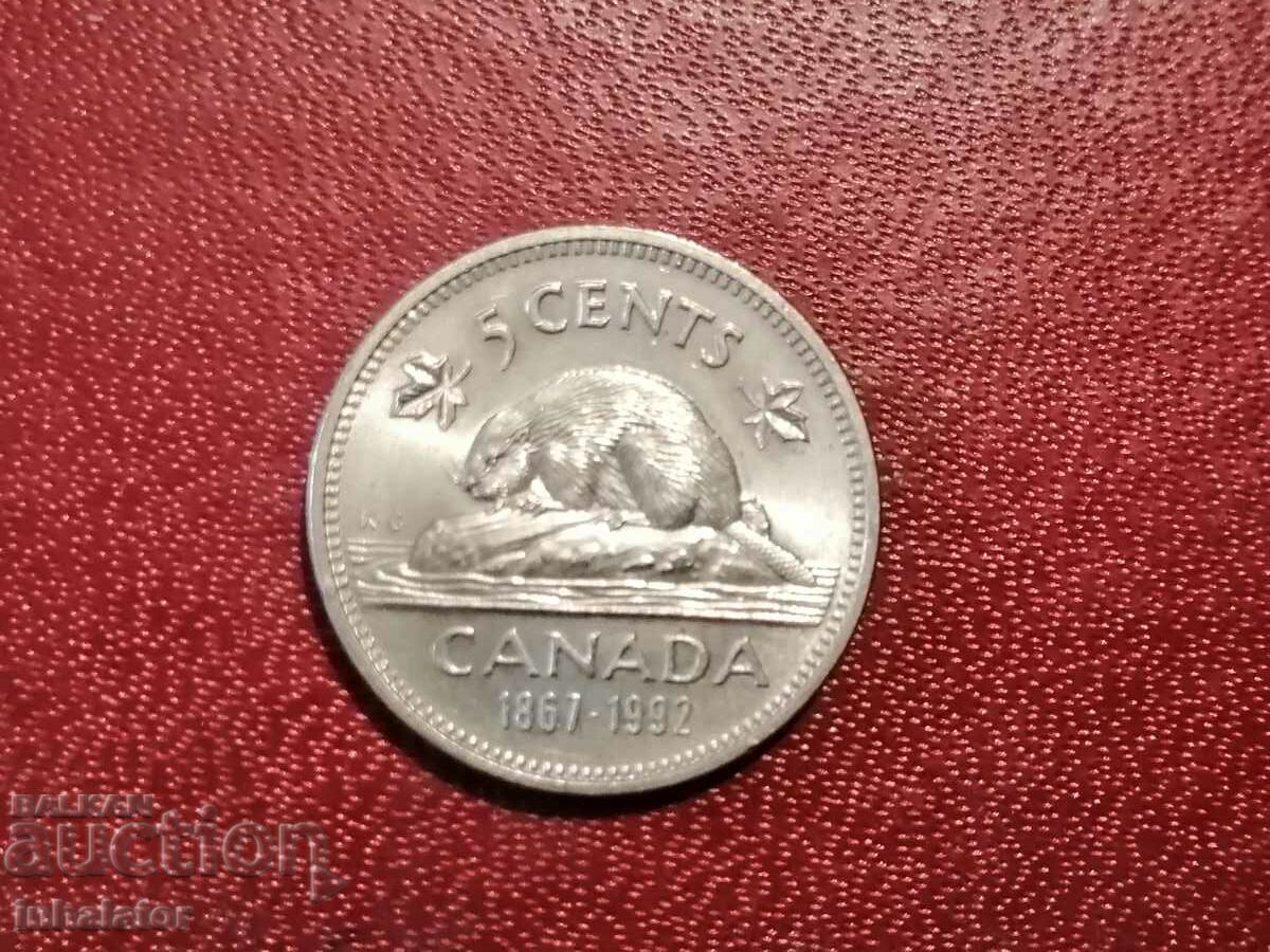 1992 год 5 цента Канада Юбилейна