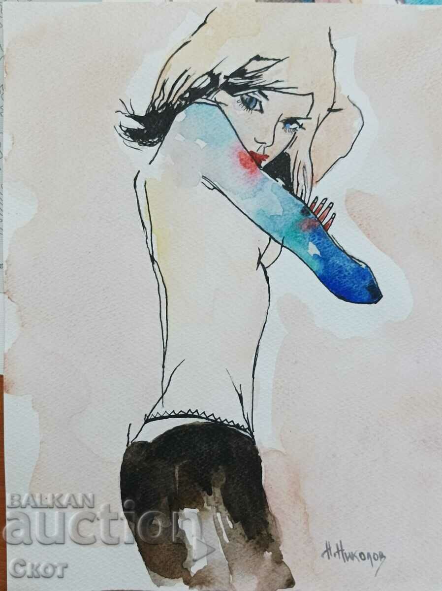 Ink and watercolor drawing