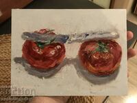Маслена картина-Натюрморт- Нож върху домати-Худ. А. Йорданов