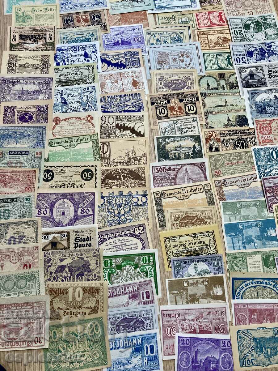 BZC! Lot of 100 banknotes Austria notgeld/hellers