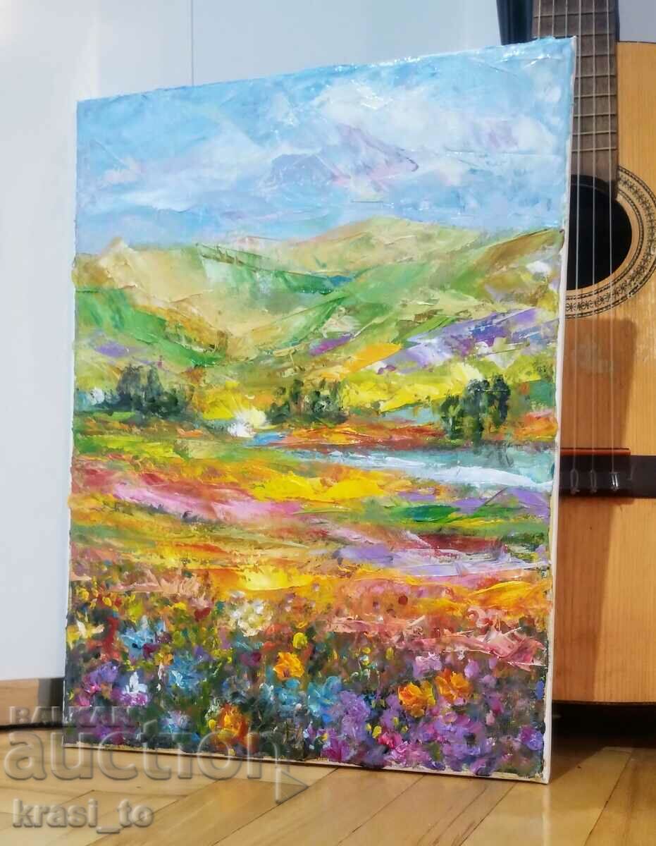 Abstract painting landscape oil paints on canvas