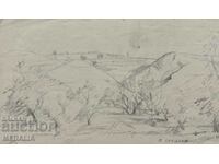 Vasil Stoilov-landscape-pencil drawing-signed-BZC!