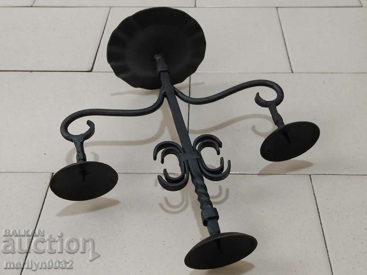 Auction Old wrought iron candlestick lamp Auction Old wrought iron candlestick lamp