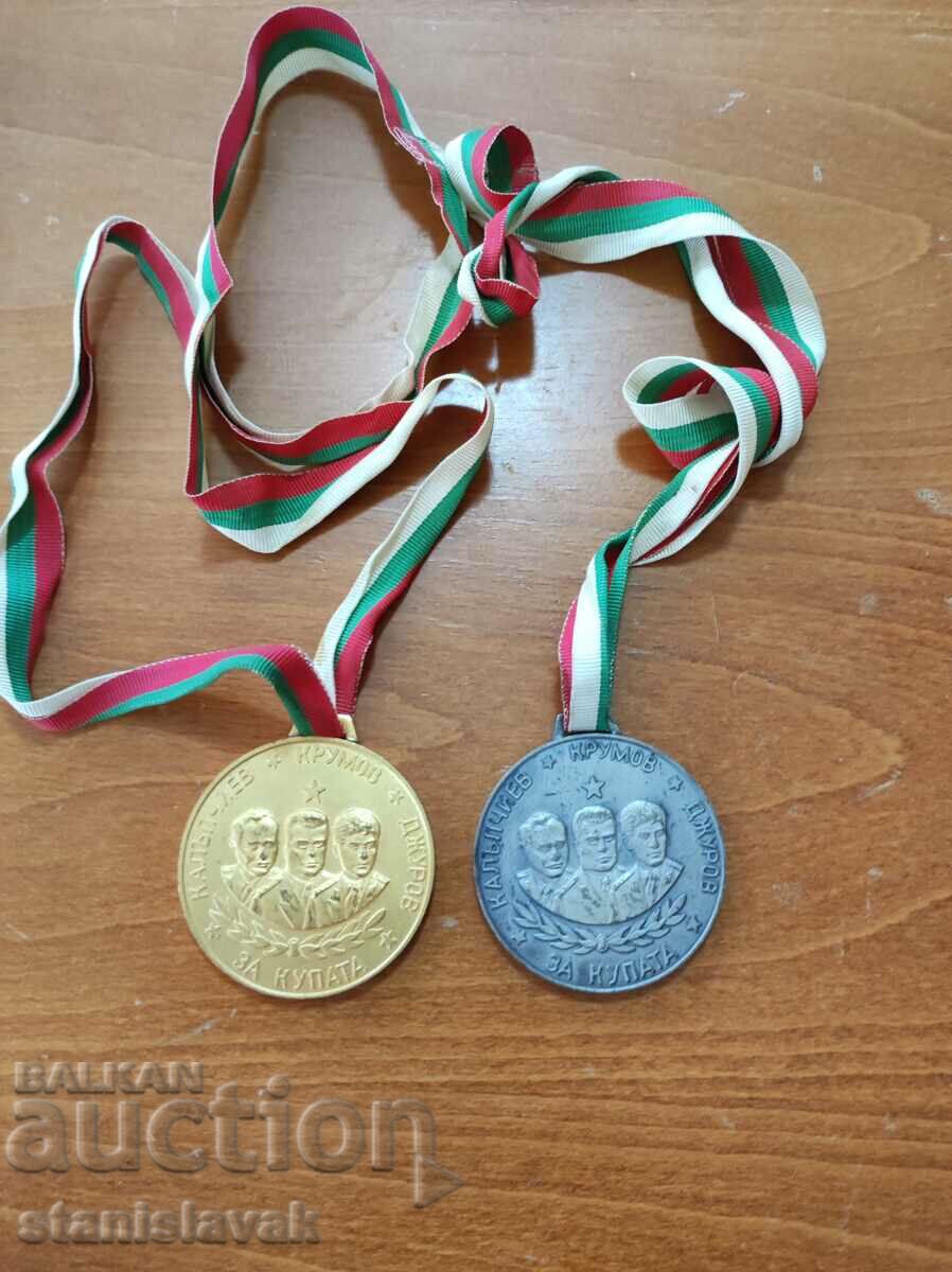 Two gold silver parachuting medals