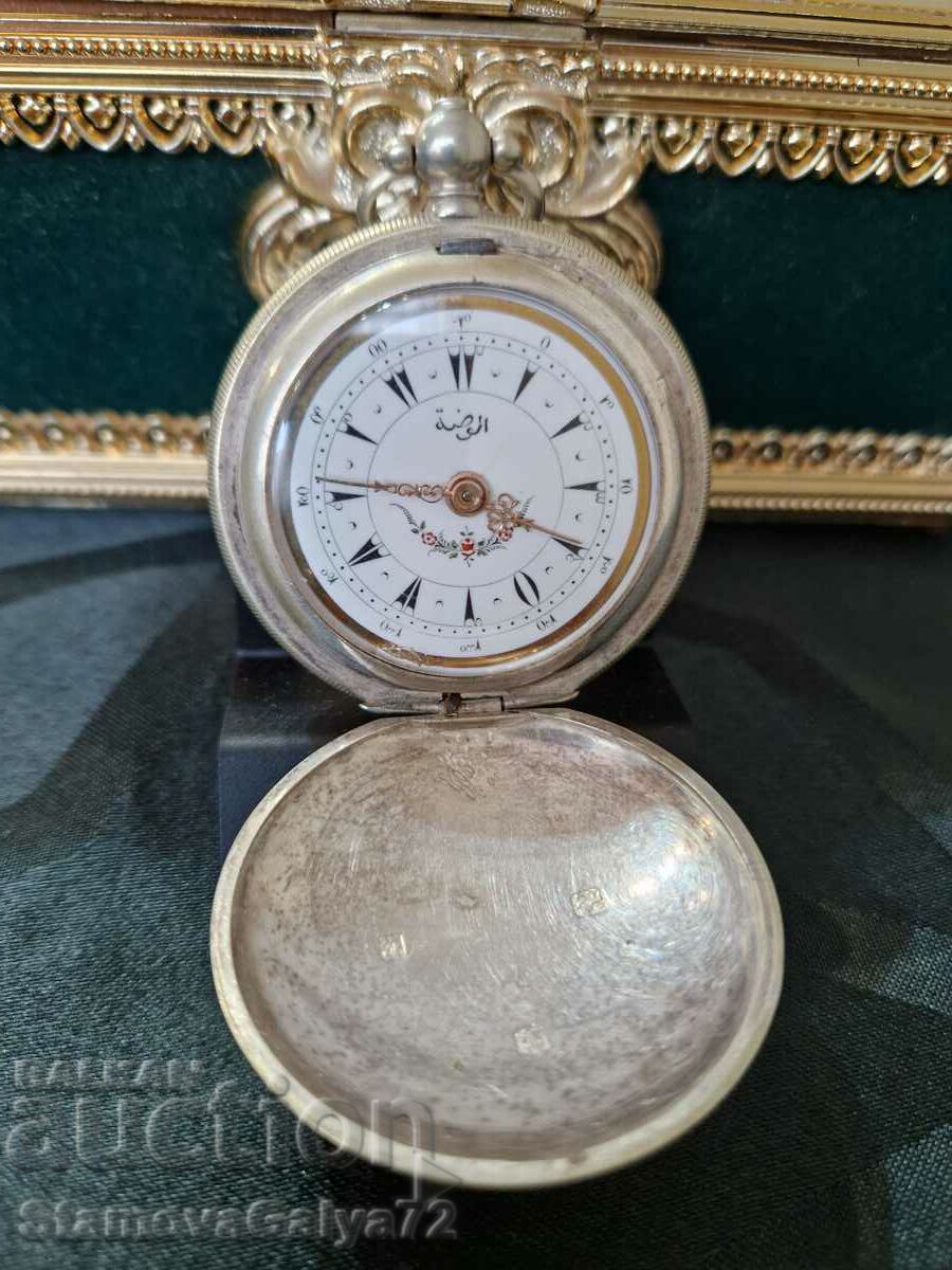 Антикварен колекционерски османски сребърен джобен часовник