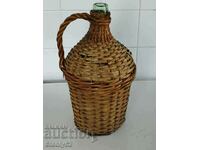 Old woven damajana 5 l. blown thick glass