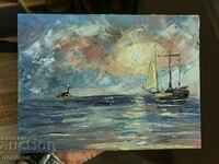 Oil painting - Painting - Seascape - Ships 24/18 cm