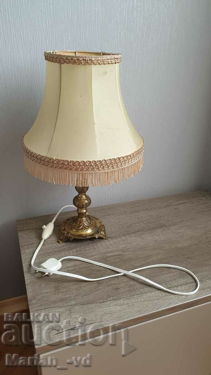 Old table lamp, brass stand and retro lantern