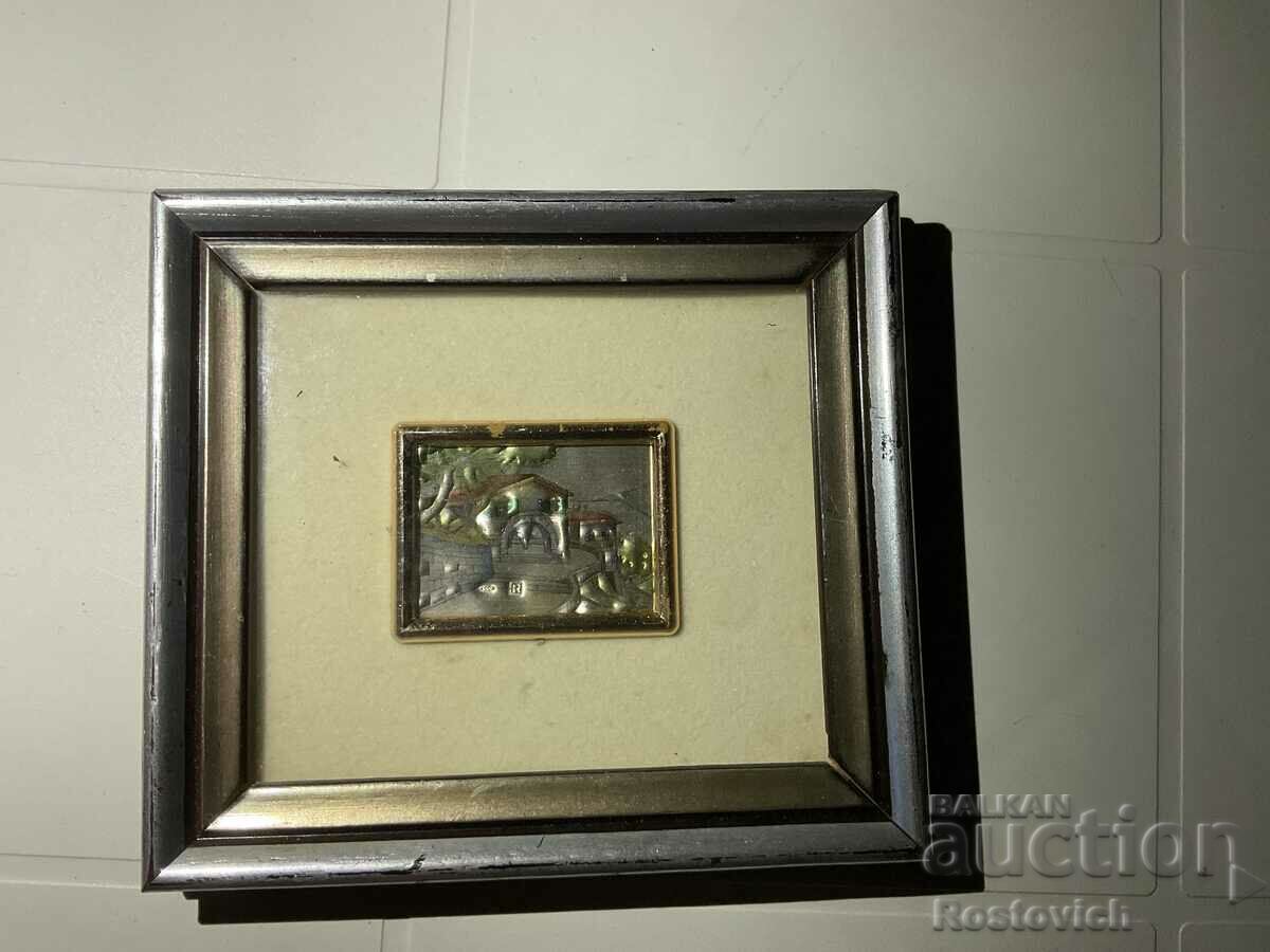 Silver painting in a wooden frame. 925. Italy. No. 3.