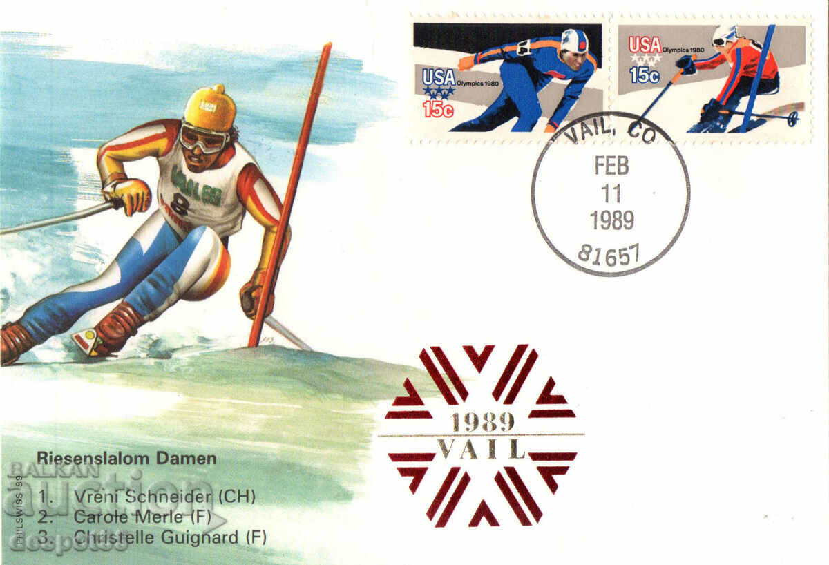 1989. САЩ. Световно първенство по ски Вейл '89. Плик.