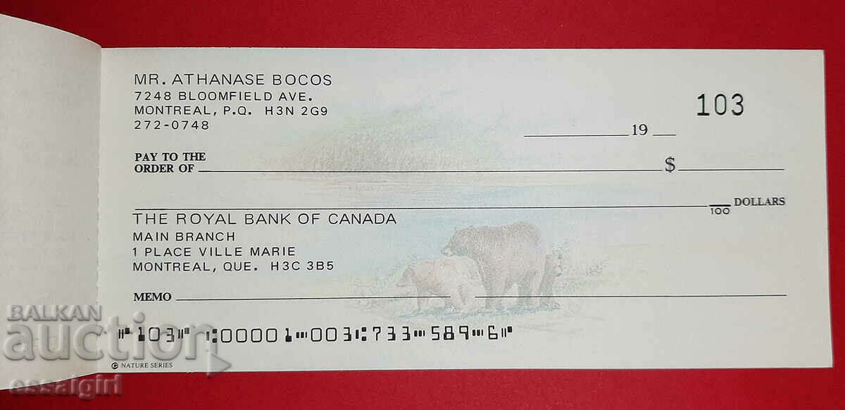 Delivery of CANADA UNUSED CHECK BOOK THE ROYAL BANK OF CANADA Delivery of CANADA UNUSED CHECK BOOK THE ROYAL BANK OF CANADA