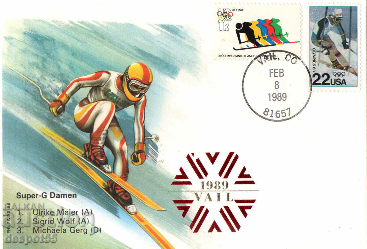 1989. САЩ. Световно първенство по ски Вейл '89. Плик.