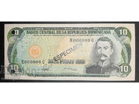 DOMINICAN 10 PESOS 1981 SPECIMEN, SAMPLE UNC