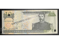 DOMINICAN 10 PESOS 2000 SPECIMEN, SAMPLE UNC