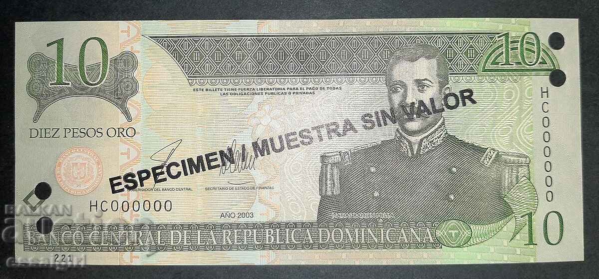 DOMINICAN 10 PESOS 2003 SPECIMEN, MODEL UNC