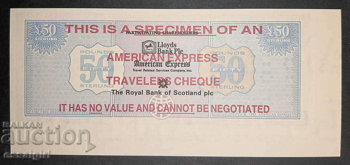 ENGLAND 50 POUNDS P.CHEQUE AMEX SPECIMEN UNC with price 40.00 BGN | € 20.45 ENGLAND 50 POUNDS P.CHEQUE AMEX SPECIMEN UNC with price 40.00 BGN | € 20.45