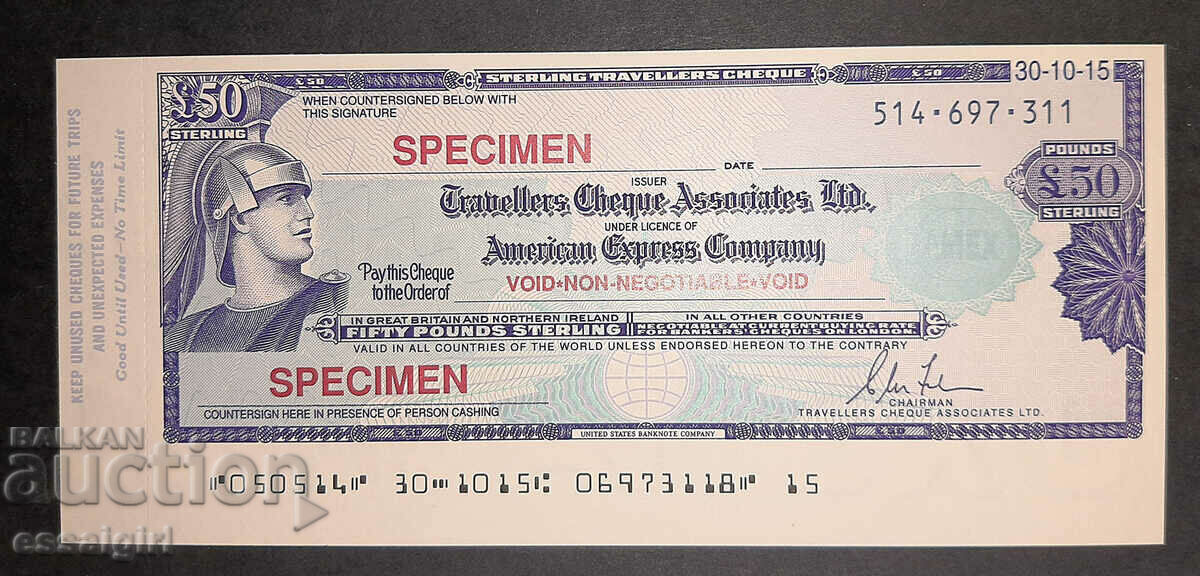 ΑΓΓΛΙΑ 50 ΛΙΡΕΣ P.CHEQUE AMEX EXECIMEN UNC