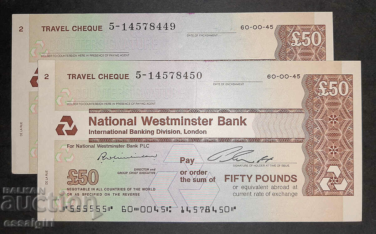 ENGLAND 50 POUNDS P.CHEQUE WESTMINSTER BANK PAIR