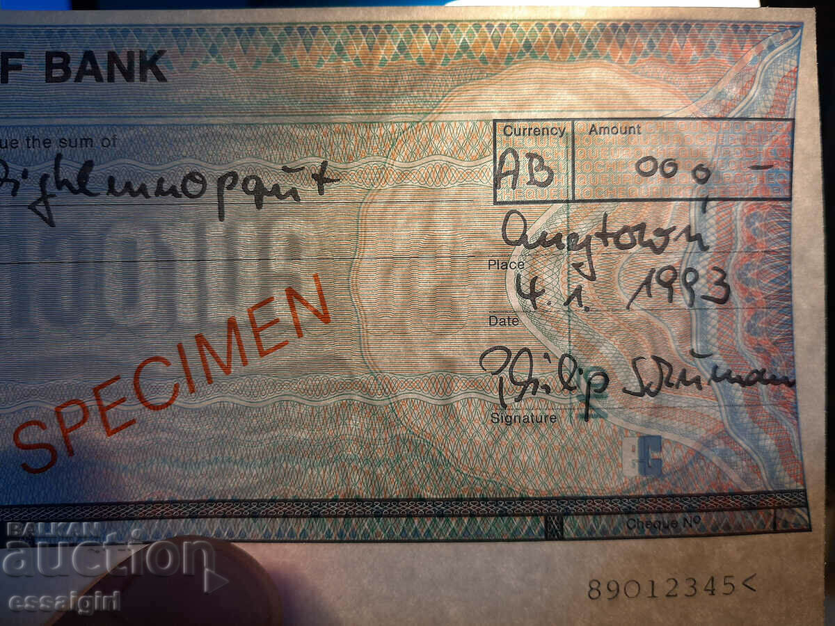 Delivery of EUROPE MONEY CHECK SPECIMEN, SAMPLE UNC